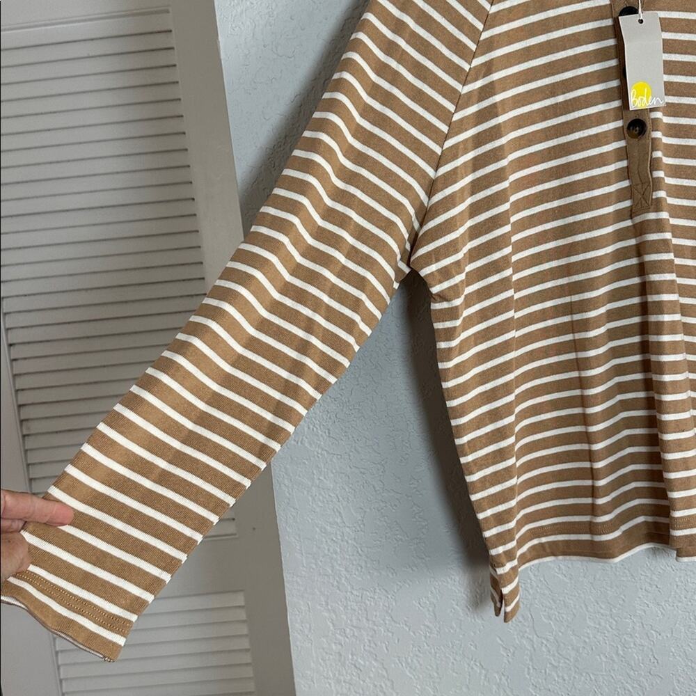 NEW Boden Henley Breton Camel Tan Striped Long Sleeve Shirt Sweatshirt US 16/18 - Picture 6 of 11
